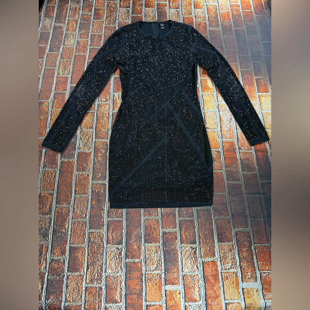 Windsor Elegant Black Sequin Long Sleeve Dress